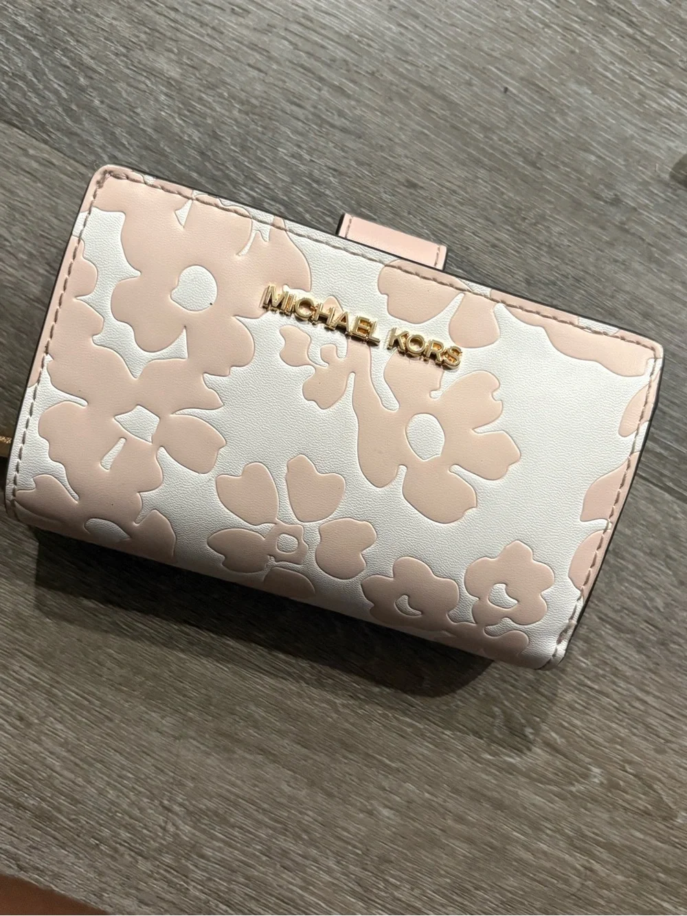 Michael Kors Blush and White Floral Appliqué Wallet